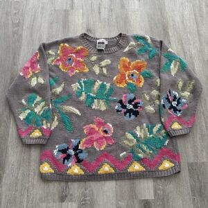 Vintage 90's TOGETHER! Colours Basics Colorful Floral Flowers Knit Sweater Women